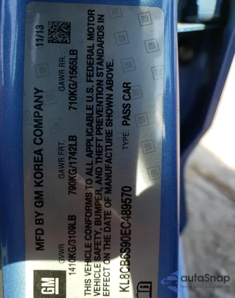 2014 Chevrolet Spark Ls z USA, uszkodzony, nr VIN KL8CB6S90EC489570